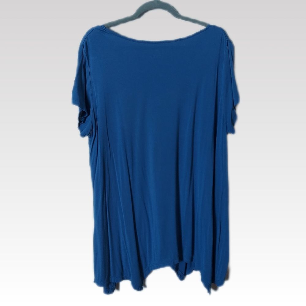 Swing Hem Top 2X Blue Cap Sleeve Flowy A-Line Beach Cover Up Short Knit Dress - Picture 2 of 9